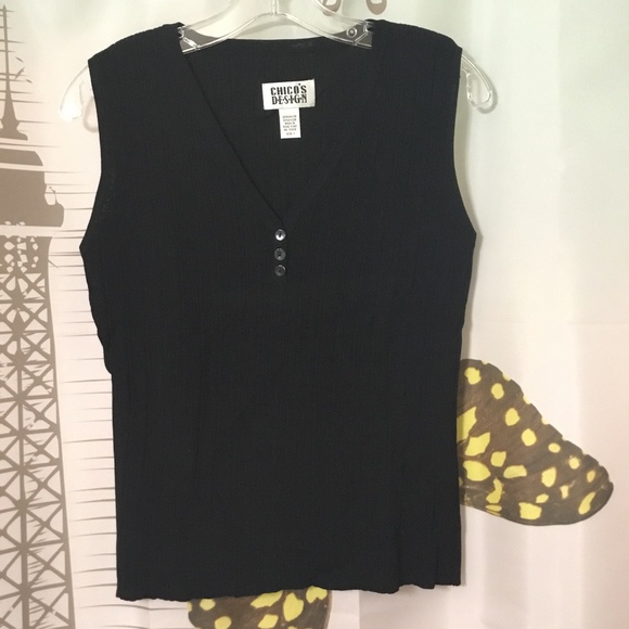 Chico's Black Blouse Sleeveless 3 Buttons V-Neck Size 1 (US 8) - Picture 1 of 6